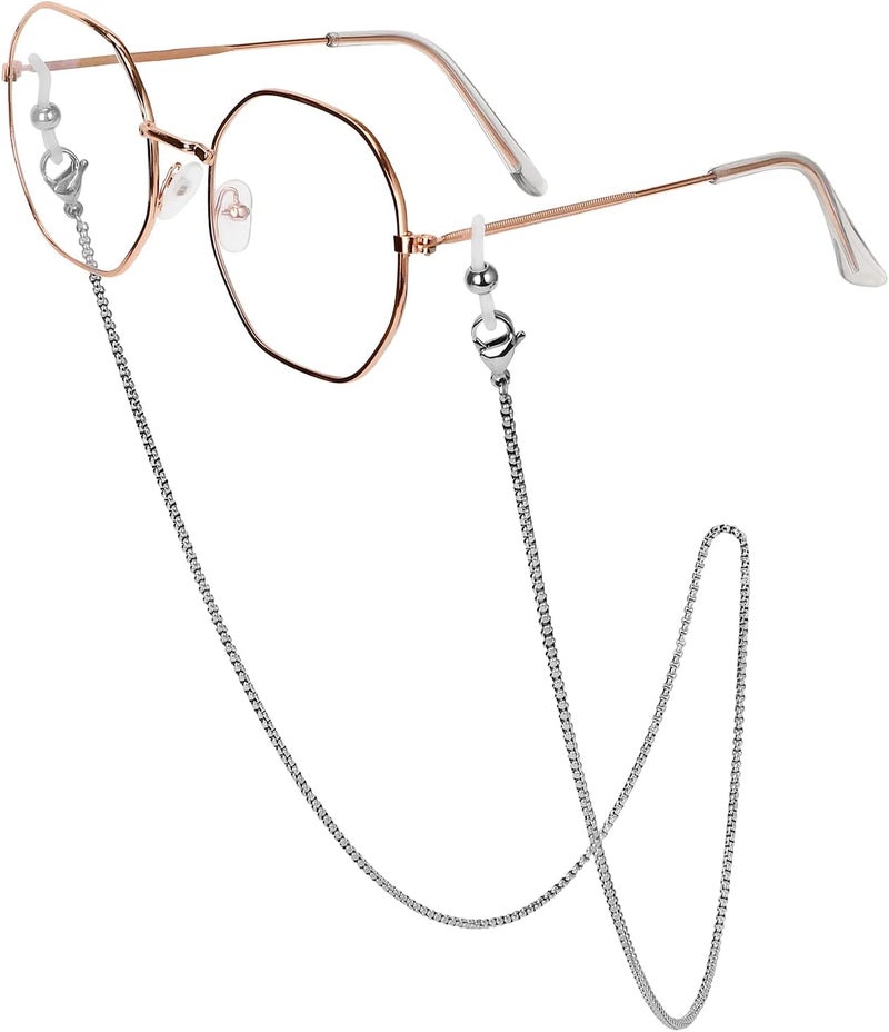 Hongeely Eyeglass Chain Silver Stainless Steel Handmade Necklace for Reading Glasses Sunglass Beaded Chains for Men Women - Image 1